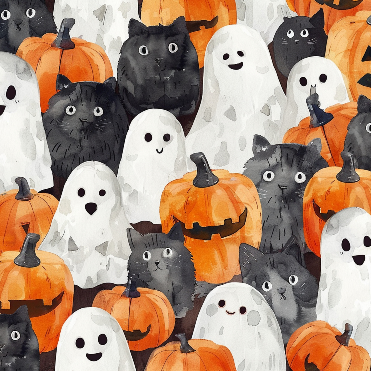 Watercolor Ghost, Pumpkins & Cats - Preorder
