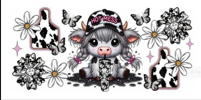 Hot Mess Cow Print 16oz UVDTF Transfer - Preorder