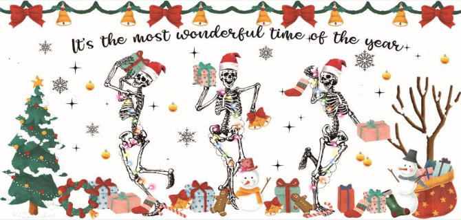 Christmas Skeleton Print 16oz UVDTF Transfer - Preorder