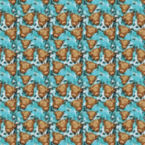 Highland Cow in Teal Background - Retail