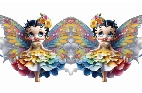 Colorful butterfly Betty Boop with decorative elements on a white background