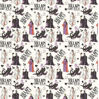 Pattern of villains with text 'Say villain like it's a bag thing' on a white background