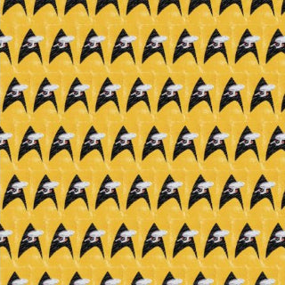 Pattern of black starfleet insignias on a yellow background