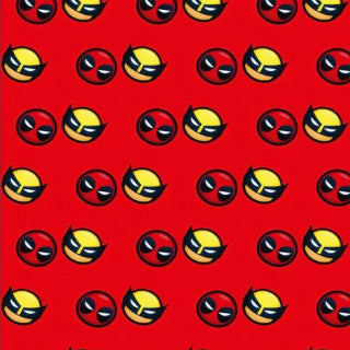 Repeating pattern of Deadpool & Wolverine on a red background