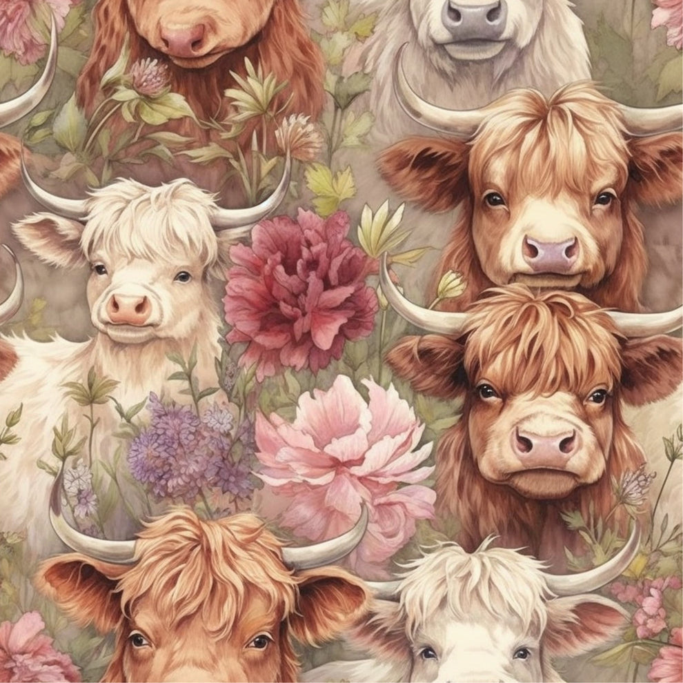 Cute Highland Cows & Flowers - Retail